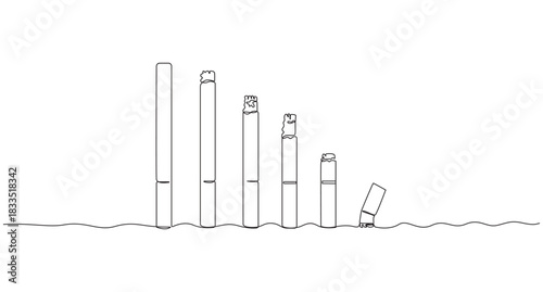 one line art drawing smoking cigarette vector illustration,The Slow Burn of Addiction,Simple Line Drawing of a Burning Cigarette