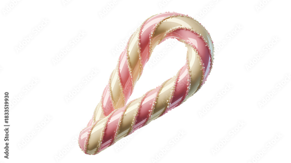 Fototapeta premium Frosted Candy Cane with Crystal Sugar Coating and Soft Pastel Stripes, Isolated Element