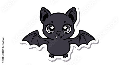 Adorable Cartoon Bat Character with Sparkling Eyes for Halloween Decoration or Design