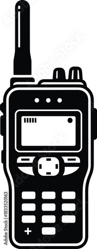 Two-way radio silhouette, handheld walkie talkie communication device illustration for emergency services, security teams, outdoor adventure, tactical vector design