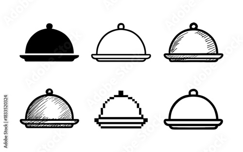 Variety of cloche drawings: silhouette, linear, and pixel art styles