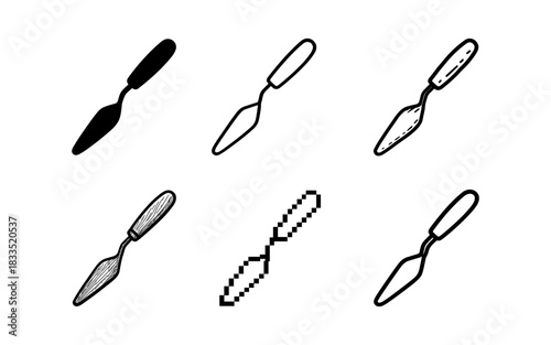 Diverse spatula designs: silhouette, pixel, sketched, linear, abstract art exploration