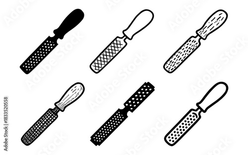 Variety of microplane graters in black and white hand drawn style