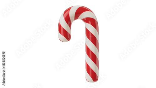 Classic Red and White Candy Cane with Glossy Finish, Isolated on Transparent Background