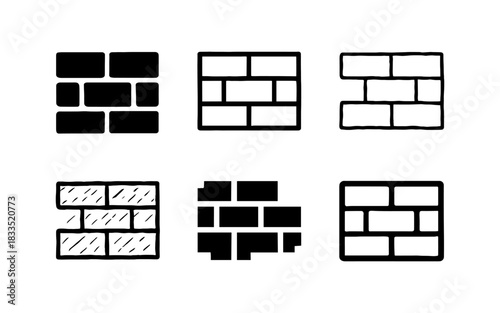 Hand-drawn brick wall patterns collection in various styles