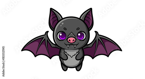 Cute cartoon bat illustration featuring large purple eyes and whimsical design perfect for halloween