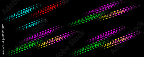 Colorful abstract radial lines geometric background. Data stream. Movement effect. Technology seamless texture with neon rays and stripes. Print template with neon lines. Vector
