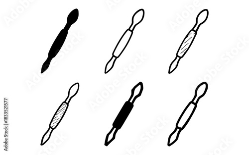 Hand drawn collection of flat scraper tools for creative art projects