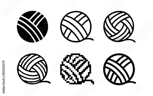 Minimalist and pixel art yarn ball icon set for craft and design projects
