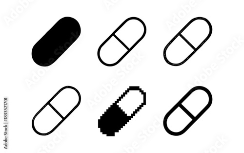 Diverse styles of capsule icons: solid, outline, and pixel art designs