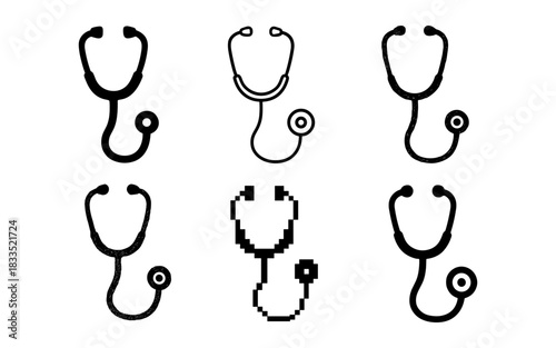 Variety of stethoscope icons in different styles for medical themes