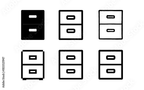 Minimalist file cabinet icon set in various styles for office and organization themes