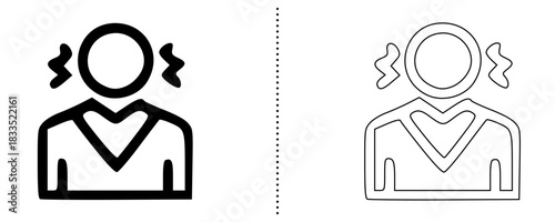 Person with Discomfort Icon – Stress, Anxiety, Physical Pain, Illness Symbol, Health Issue, Body Ache, Emotional Strain in Bold and Outline Style