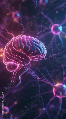 A vibrant digital brain pulsates with electric signals, illustrating complex thought processes.