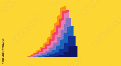 Ascending colorful steps on yellow