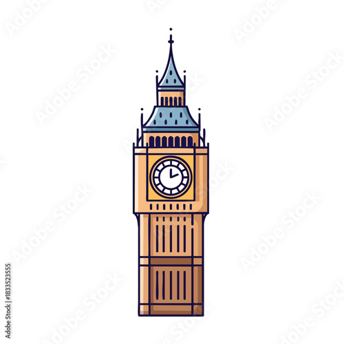 2d icon of London featuring a simplified Big Ben clock tower with smooth rounded line art