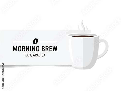 Morning Brew - A Cup of Coffee for a Productive Start to Your Day - Minimalist White Background