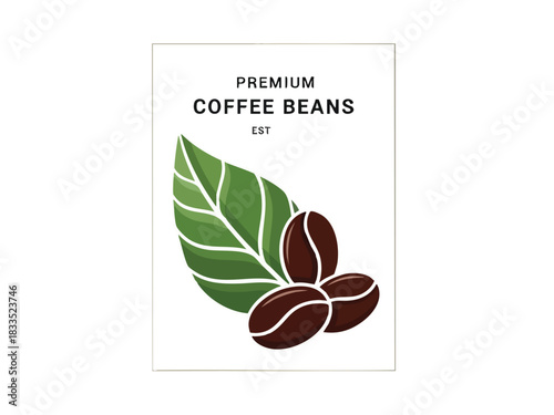 Elegant Coffee Beans and Leaf Illustration for Menu and Packaging Design