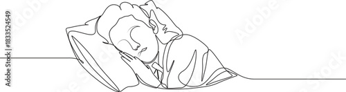 Minimalist One Line Art of a Person in Repose,one line art drawing people sleeping on pillow bed vector illustration,Continuous Line Drawing of a Person Sleeping Peacefully