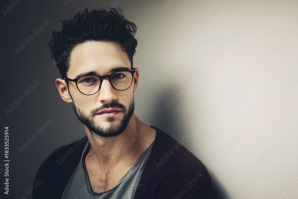 Fototapeta premium Portrait of a handsome man wearing glasses and looking at the camera in studio