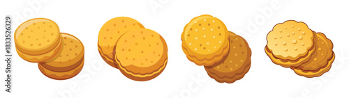 Delicious crispy baked crackers illustration for snack food and healthy eating concept design art