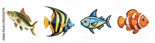Colorful tropical fish vector illustration set of different species for aquarium hobbyist