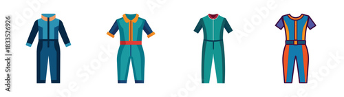 Illustration of colorful jumpsuits for fashion apparel design and clothing style guide trends