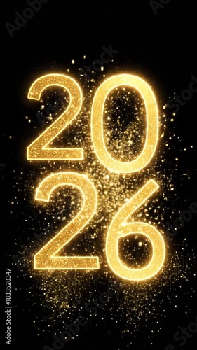 Celebration of New Year 2026 with Sparkling Golden Numbers and Fireworks Display