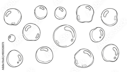 Collection of Hand-Drawn Soap Bubbles in Various Sizes.