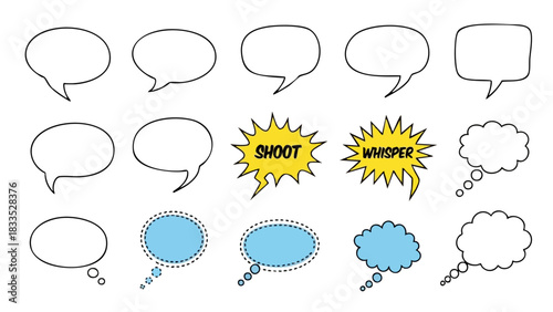 Collection of Hand-Drawn Speech Bubbles and Thought Clouds.