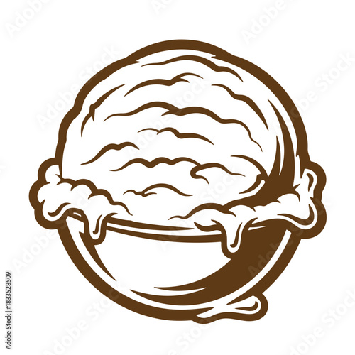 A classic vintage sketch of a delicious scoop of ice cream in a bowl