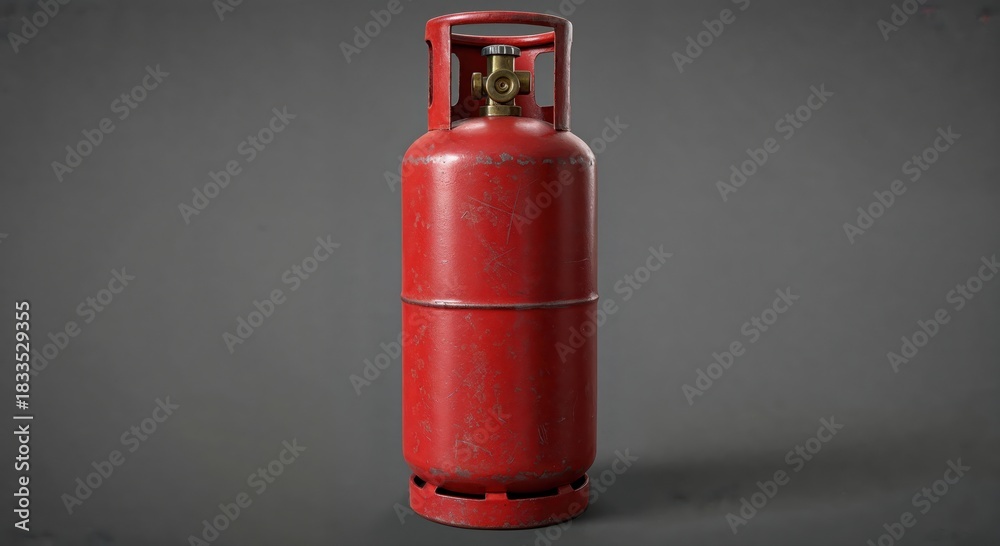 Fototapeta premium Red Gas Cylinder Isolated: A standalone shot of a vibrant red gas cylinder, showcasing its industrial design and functionality for fuel storage.