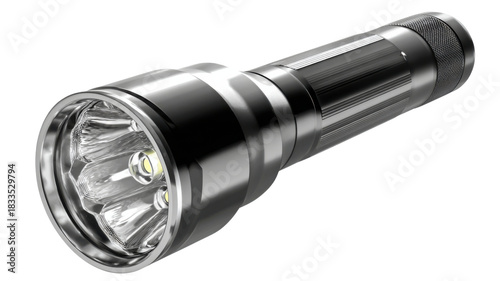 Modern electric torch offering reliable light, featuring a durable black and chrome metallic body and efficient led bulbs