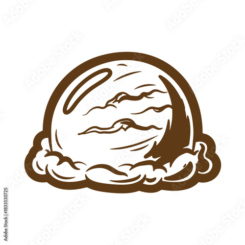 Delicious scoop of ice cream in sketch vintage style on a clean white background