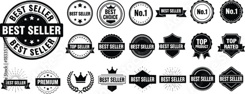 Collection of vintage best seller and top rated product seals