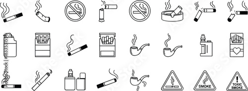 Collection of vintage smoking accessories and tobacco products line art