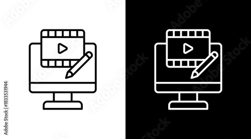 Video Editing Outline White Icon Set Design