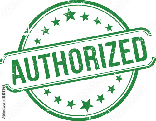 Green authorized stamp with stars and circular border