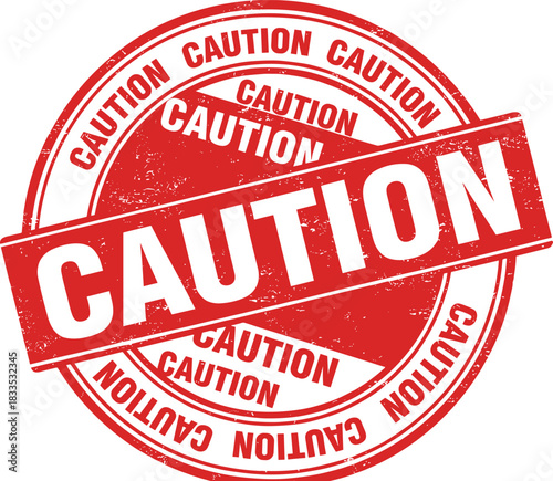 Red caution stamp with bold text warning