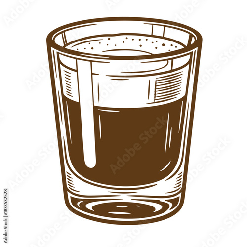 Hand drawn illustration of an espresso coffee drink in a shot glass isolated