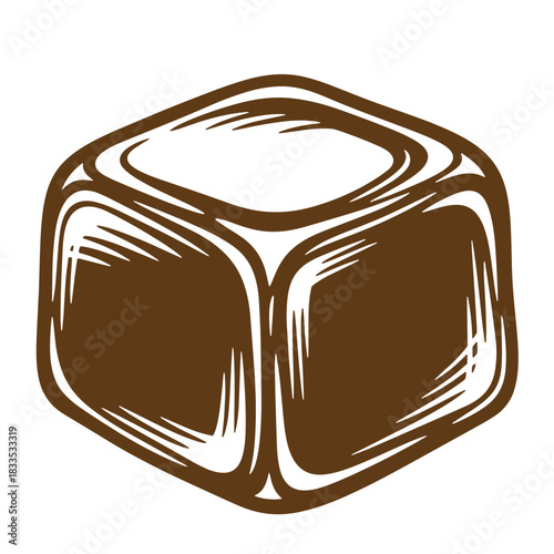 Hand drawn sketch style illustration of a cubical ice cube isolated on white background