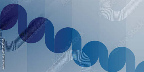 Abstract blue wavy ribbon design on a gradient background with subtle line patterns.