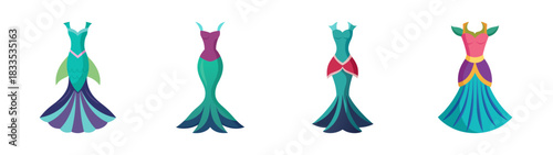 Mermaid tail designs vector art illustration set fantasy ocean sea creature costume tails collection