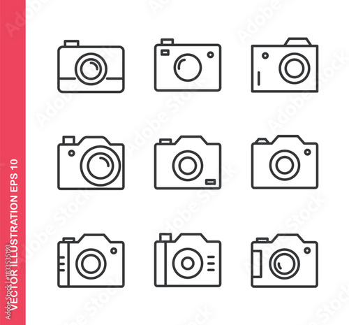 Camera icon. Outline icons collection. Editable stroke.