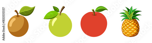 Illustration of fresh fruits including pears, apple and pineapple for healthy eating diet plan