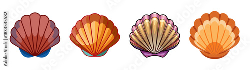 Collection of colorful seashell vector art illustration design for marine life and beach theme 