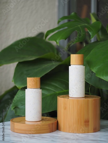 Eco Friendly Skincare Bottles with Bamboo Caps  