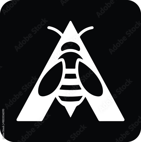 Minimalist black and white logo design featuring a stylized bee integrated within the letter a shape