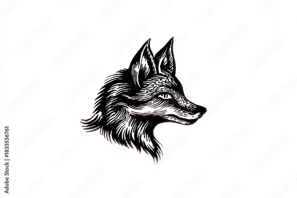 Fototapeta premium A detailed ink drawing of a fox's head showcasing the animal's features