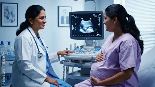 A Caring Indian Doctor Explaining Sonogram Results to a Pregnant Woman